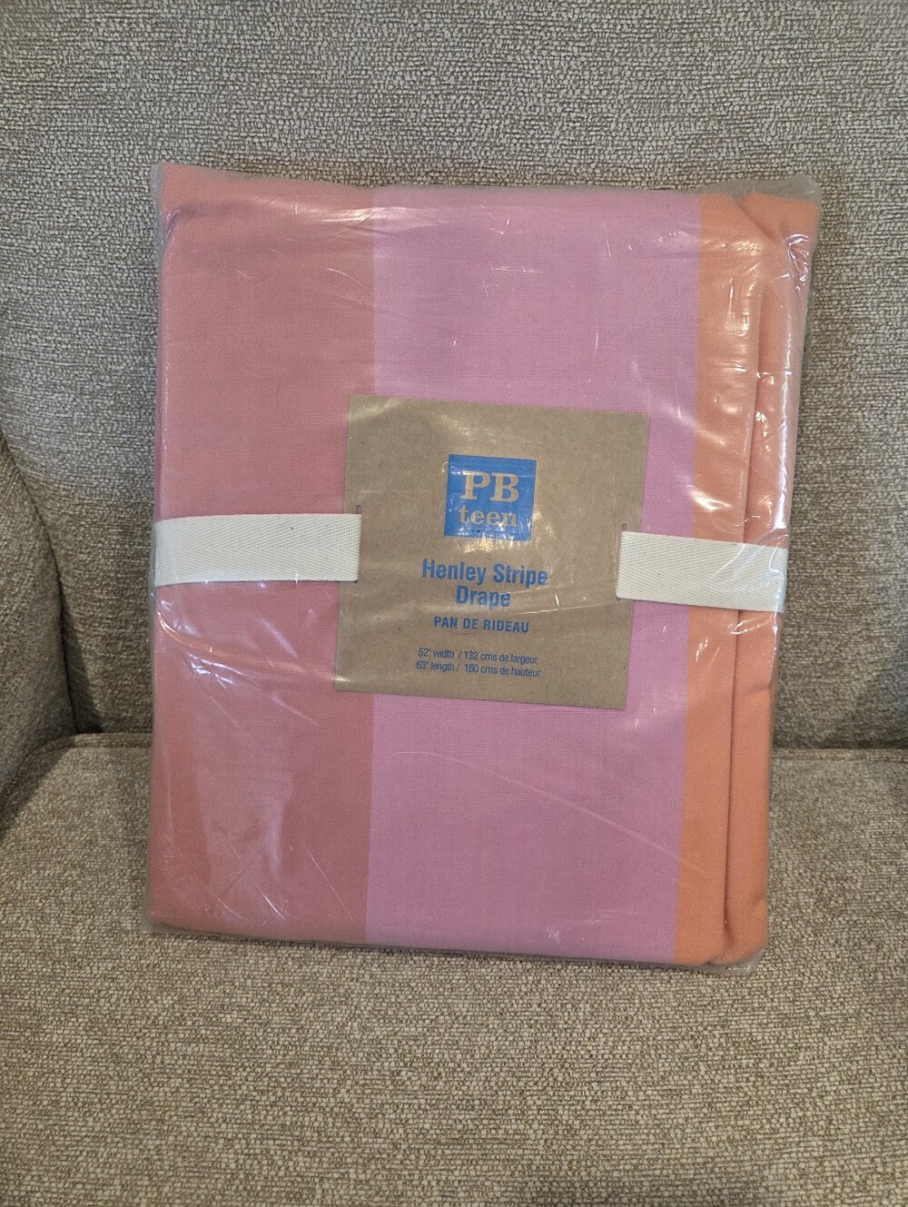 PB Teen Henley Stripe Drape Panels Pink Orange 52"×63" Cotton Girls Pottery Barn